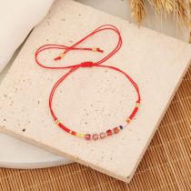 Fashion 6#red Colorful Rice Beads Crystal Beaded Braided Bracelet
