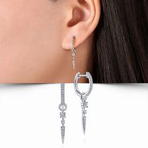 Fashion Silver Copper Set Diamond Pointed Cone Hoop Earrings