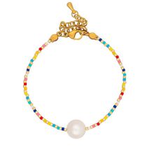Fashion Gold Colorful Rice Beads Pearl Bracelet