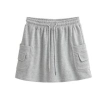 Fashion Light Grey Polyester Lace-up Multi-pocket Skirt