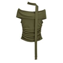 Fashion Armygreen Polyester Pleated Vest + Scarf