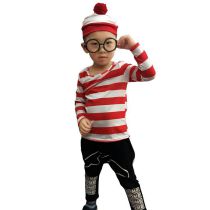 Fashion Children's Style (top + Hat + Glasses) Polyester Geometric Children's Striped Round Neck Bottoming Shirt Hat + Glasses