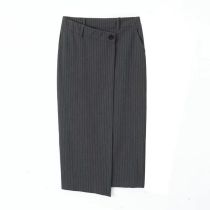 Fashion Gray Stripes Pinstripe Double-breasted Skirt