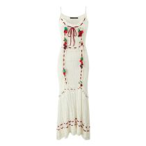 Fashion Off-white Blended Cherry Knit Camisole Maxi Skirt