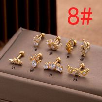 Fashion 8#gold Stainless Steel Zirconium-inlaid Geometric Piercing Nails (single)