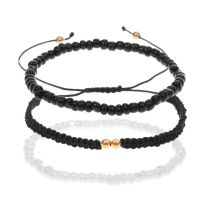 Fashion Black Rice Beads Beaded Cord Bracelet Set