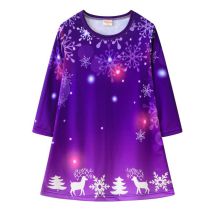 Fashion 9 Purple Starry Sky Polyester Printed Round Neck Long Sleeve Children's Skirt