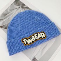 Fashion Light Blue Letter Patch Knitted Beanie