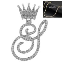 Fashion S Silver 4mm*20inch Gold Tennis Chain + Pendant Alloy Diamond 26 Letter Crown Necklace