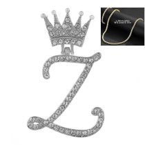 Fashion Z Silver 4mm*20inch Gold Tennis Chain + Pendant Alloy Diamond 26 Letter Crown Necklace