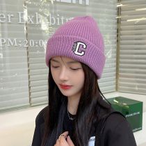 Fashion Purple Letter Embroidered Knitted Beanie