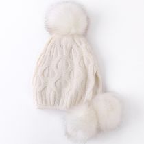Fashion Milky White Acrylic Knitted Wool Ball Beanie