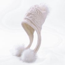 Fashion Milky White Rabbit Fur Knitted Wool Pleated Pullover Hat