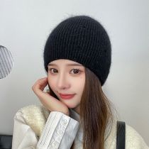 Fashion Black Rabbit Fur Knitted Woolen Hat