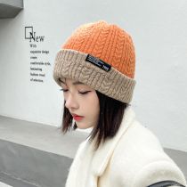 Fashion Orange Knitted Patch Pullover Beanie