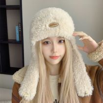 Fashion Beige Polyester Plush Label Pullover Hat
