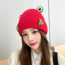Fashion Red Cartoon Frog Knitted Hood