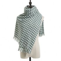 Fashion Houndstooth Green Faux Cashmere Houndstooth Scarf