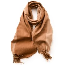 Fashion Coffee Color. Faux Cashmere Colorblock Fringed Scarf