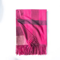 Fashion Rose Red Faux Cashmere Plaid Fringed Scarf