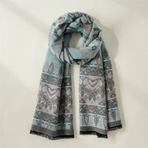 Fashion Ethnic Style - Sky Blue. Faux Cashmere Printed Reversible Scarf