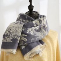 Fashion Thick Jacquard Style - Gray. Faux Cashmere Printed Reversible Scarf