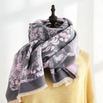 Fashion Thick Jacquard Style - Pink. Faux Cashmere Printed Reversible Scarf
