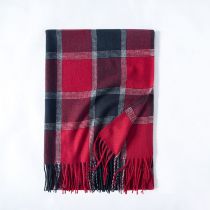 Fashion Red Square Faux Cashmere Plaid Fringed Scarf