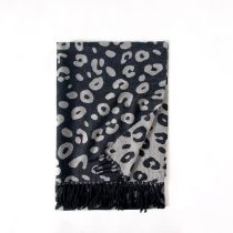 Fashion Black Rice Faux Cashmere Leopard Print Scarf