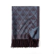 Fashion Blue Gray Faux Cashmere Printed Fringed Scarf