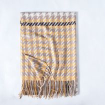 Fashion Yellow Houndstooth Faux Cashmere Plaid Fringed Scarf