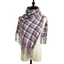 Fashion Pink Polyester Houndstooth Fringed Scarf