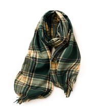 Fashion Forest Green Faux Cashmere Plaid Fringed Scarf