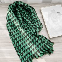 Fashion Green And Black Versatile Splicing Faux Cashmere Triangle Print Fringed Scarf