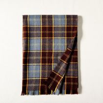 Fashion Blue Yellow And Gray Plaid Color Combination Faux Cashmere Plaid Fringed Scarf