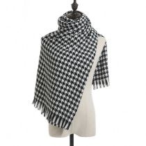 Fashion 70*185cm Black And White-houndstooth Faux Cashmere Houndstooth Fringed Scarf