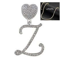 Fashion Z Silver 4mm*20inch Gold Tennis Chain + Pendant Alloy Diamond Heart 26 Letter Necklace