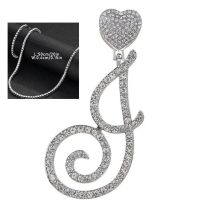 Fashion J Silver 4mm*20inch Silver Tennis Chain + Pendant Alloy Diamond Heart 26 Letter Necklace
