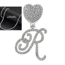 Fashion R Silver 4mm*20inch Silver Tennis Chain + Pendant Alloy Diamond Heart 26 Letter Necklace