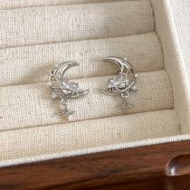 Fashion Silver Copper Diamond Moon Love Earrings