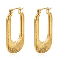 Fashion Gold Stainless Steel Rectangular Hollow Thread Earrings