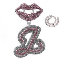 Collar De 26 Letras Con Labios De Diamantes De Aleación