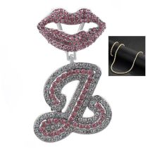 Fashion Z Silver 4mm*20inch Gold Tennis Chain Alloy Diamond Lips 26 Letter Necklace