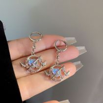 Fashion Pair Of Silver Earrings Alloy Love Wings Diamond Earrings