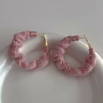 Fashion Pink Wool Knitted C-shaped Earrings
