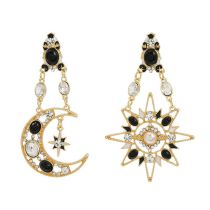 Fashion Gold Alloy Diamond Star And Moon Asymmetric Earrings