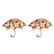 Fashion Color Alloy Diamond Umbrella Stud Earrings