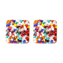 Fashion Color Geometric Bead Square Earrings