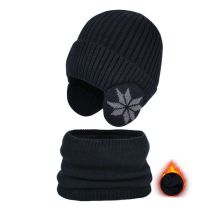 Fashion Black Acrylic Knitted Children's Scarf Knitted Beanie Set