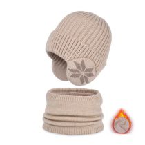 Fashion Beige Acrylic Knitted Children's Scarf Knitted Beanie Set